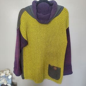 Colorblock Lagenlook Sweater Womens Size Medium 2 Side Chunky Knit Pockets